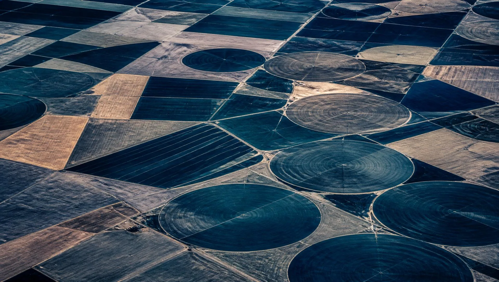 Aerial view of geometric irrigated farmland